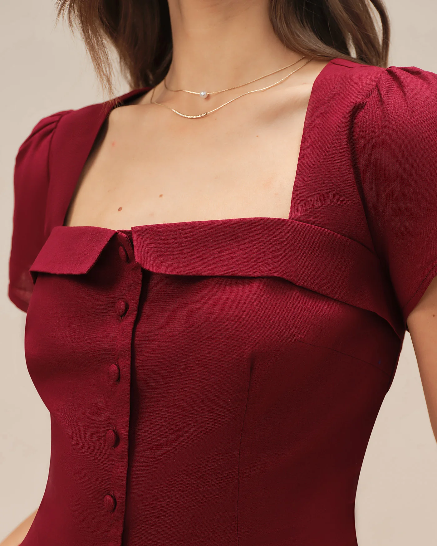 Red Square Neck X Cross Tie Blouse - Image 2