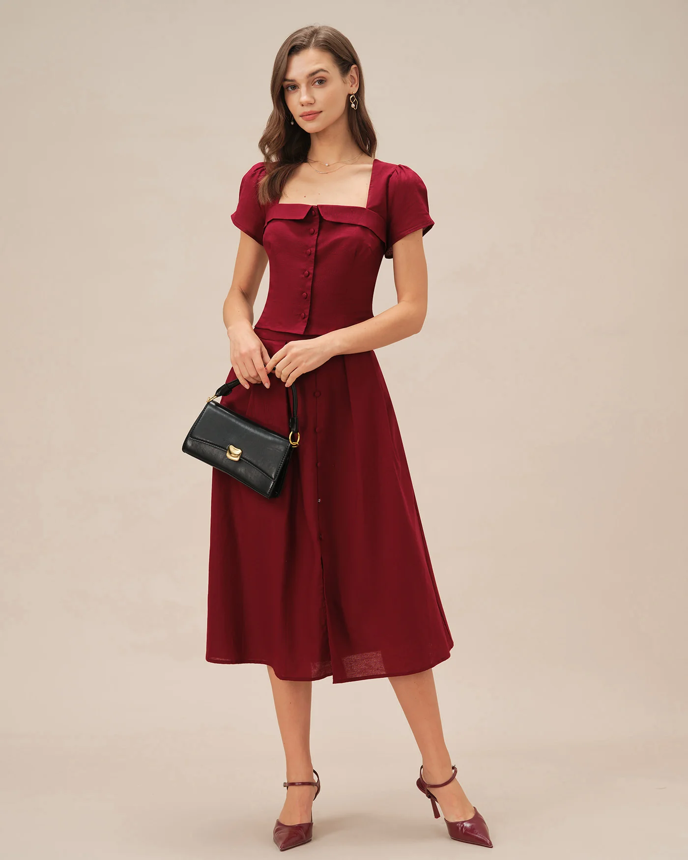 Red Square Neck X Cross Tie Blouse - Image 3