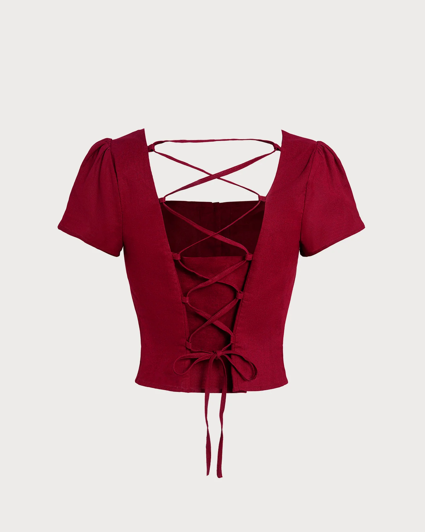 Red Square Neck X Cross Tie Blouse - Image 7