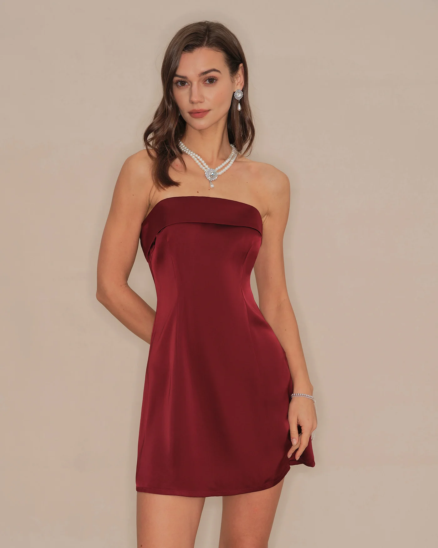 Red Strapless A-Line Mini Dress - Image 3