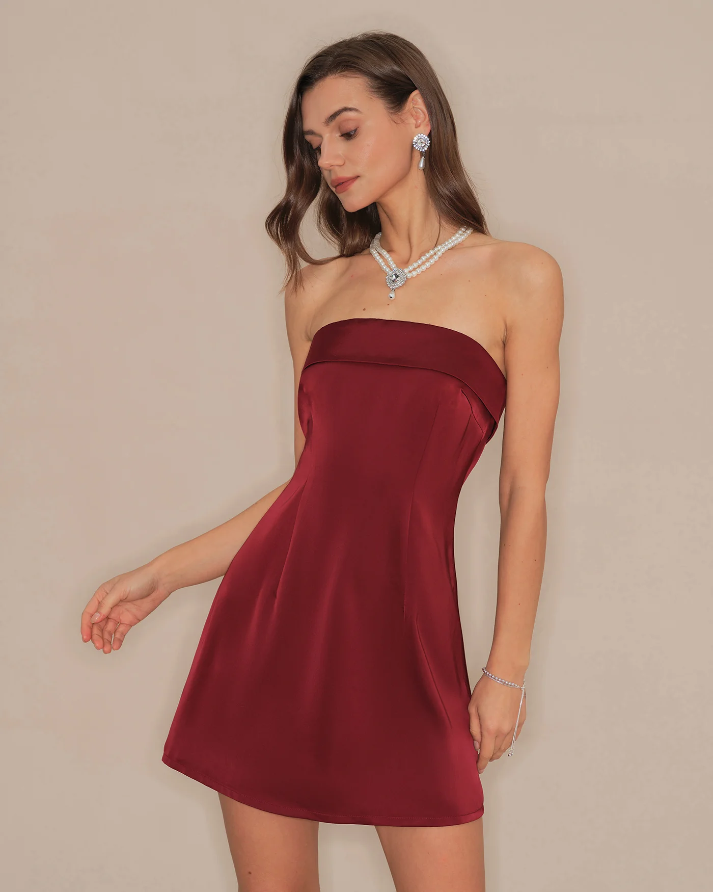 Red Strapless A-Line Mini Dress - Image 4