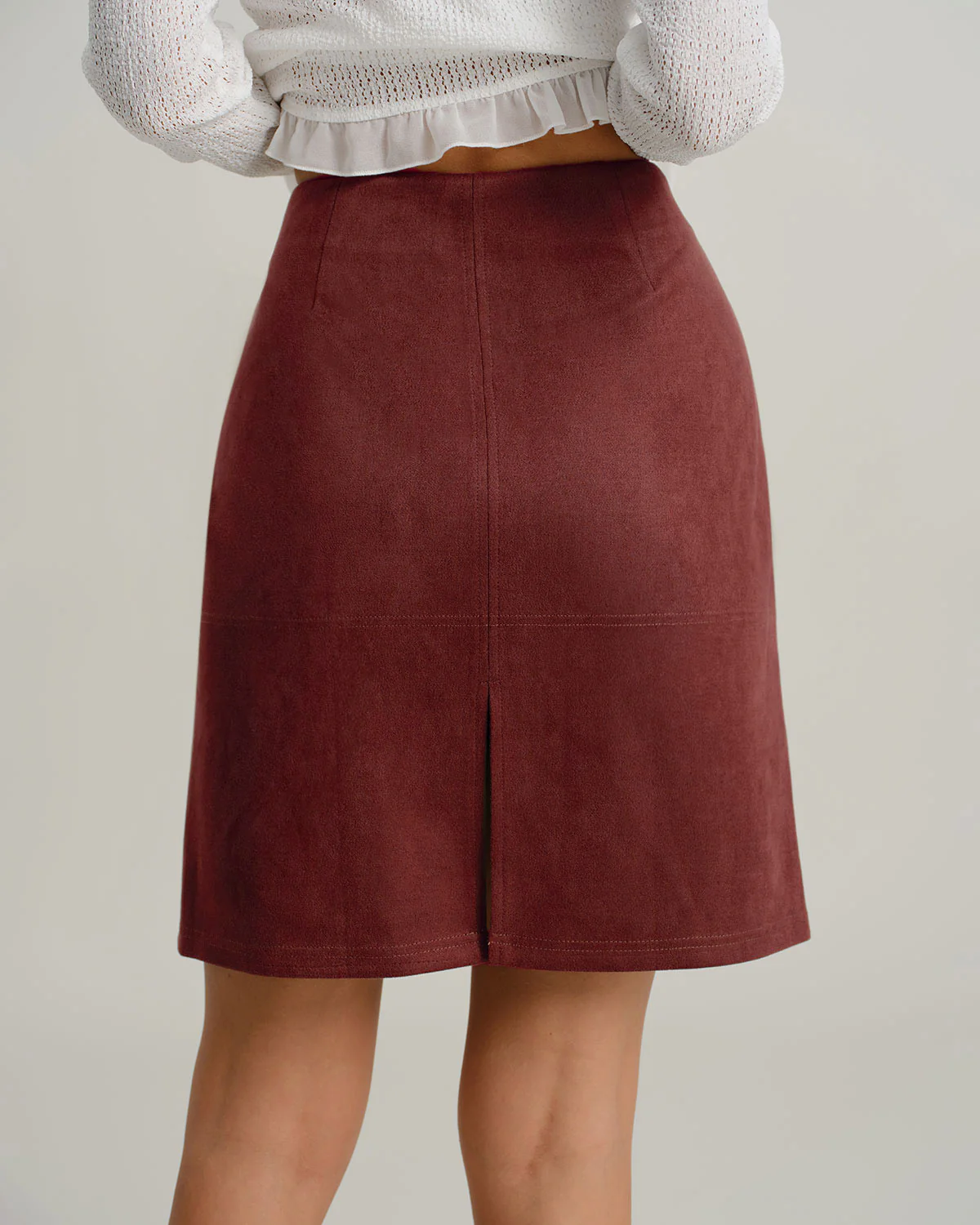 Red Suede Straight Slit Mini Skirt - Image 2