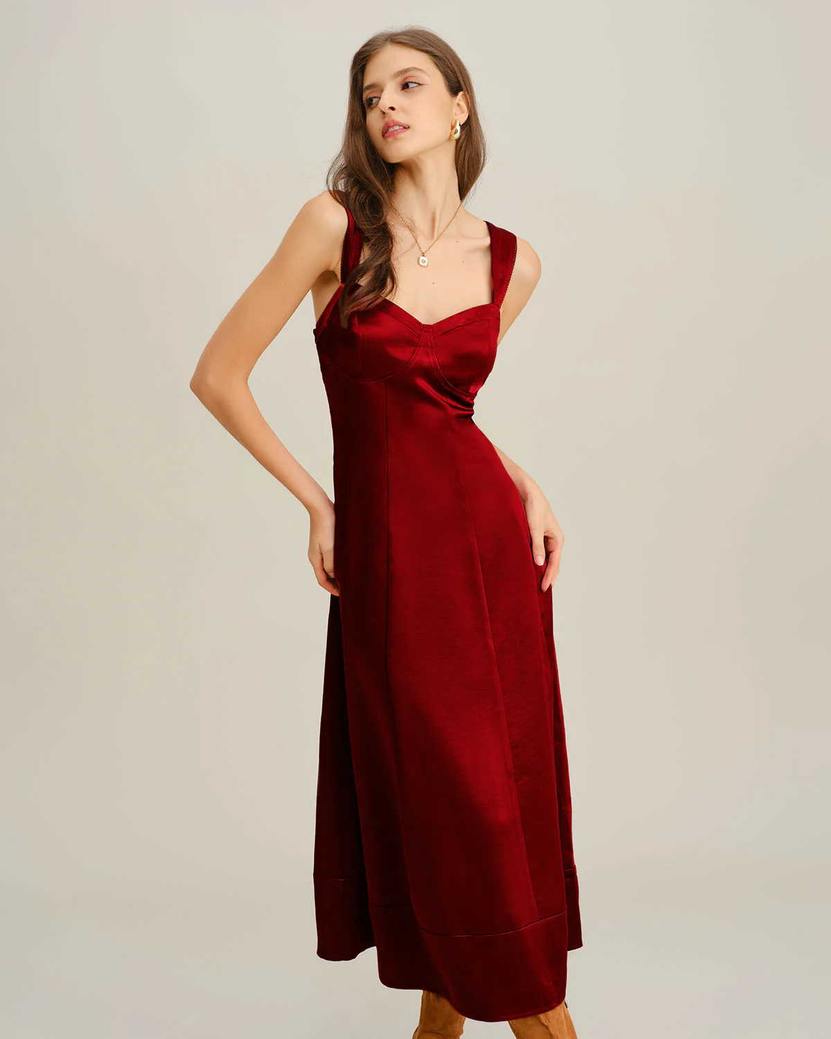 Red Sweetheart Neck A-Line Maxi Dress - Image 4