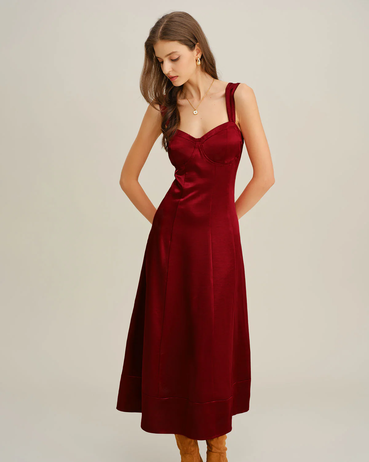 Red Sweetheart Neck A-Line Maxi Dress - Image 5