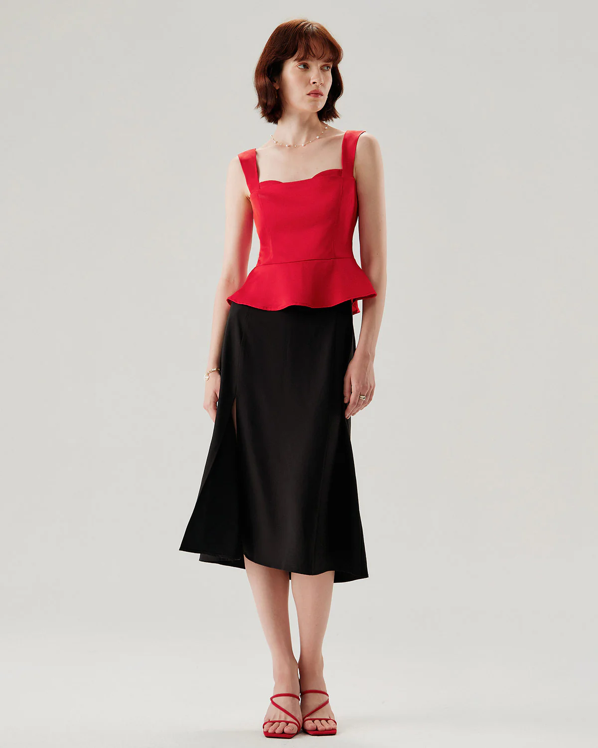 Red Sweetheart Neck Ruffle Tank Top - Image 6
