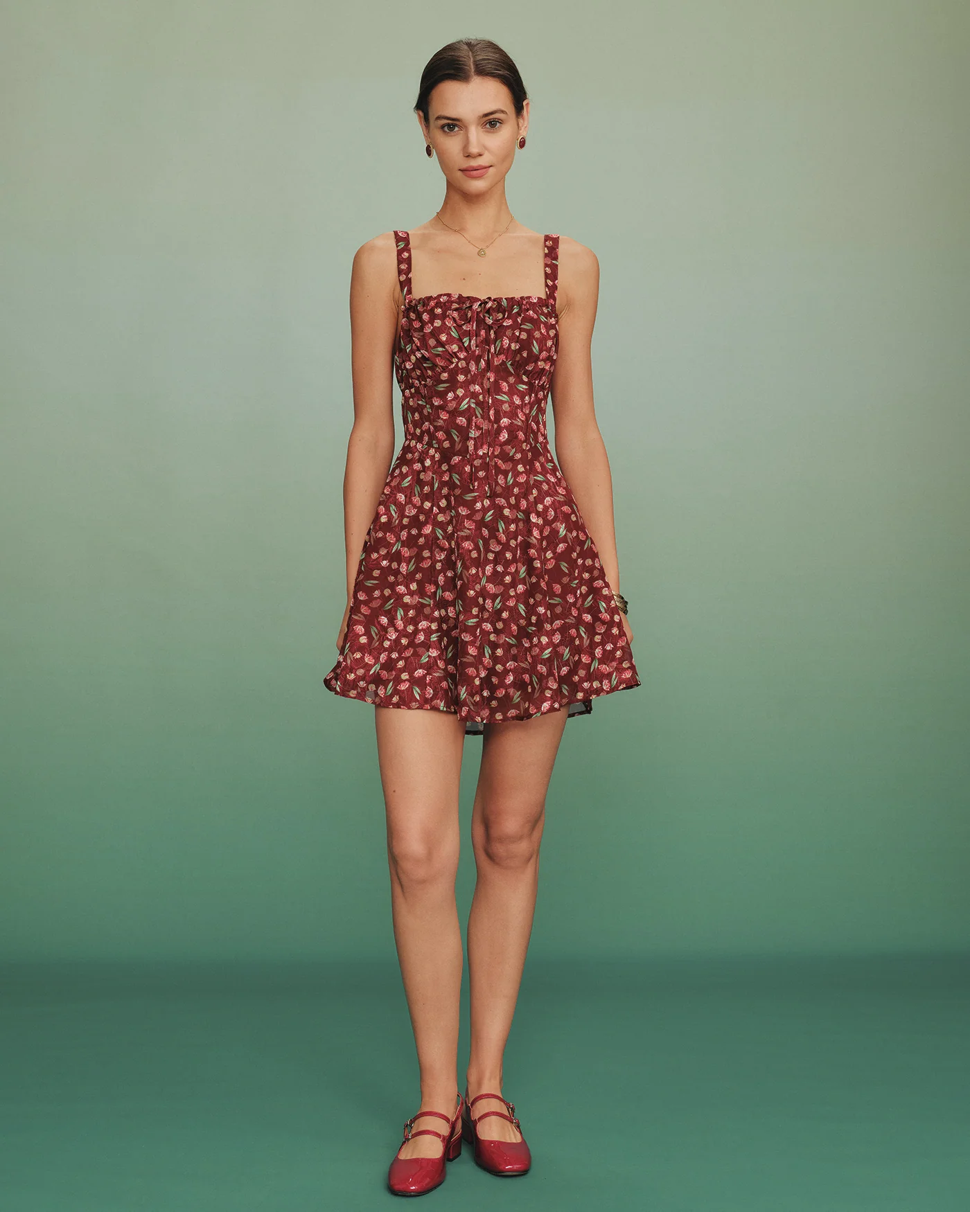 Red Tie Floral Slip Mini Dress - Image 3