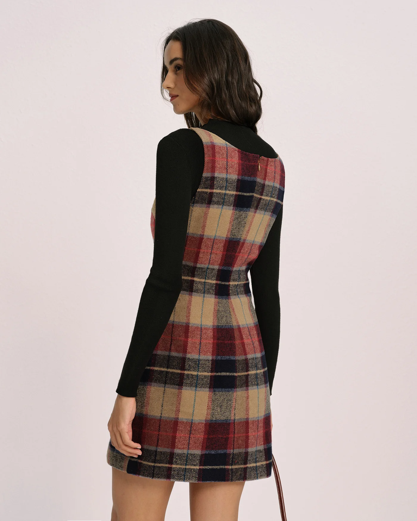 Red U Neck Plaid Mini Dress - Image 5