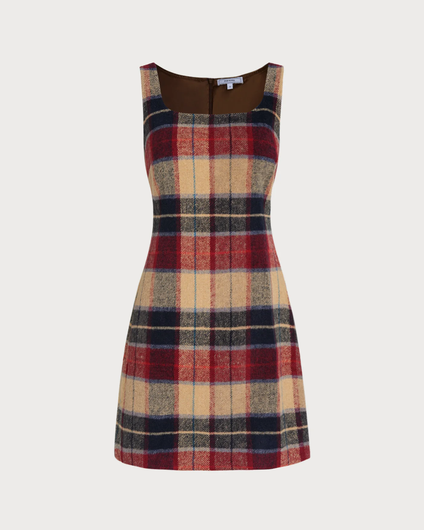 Red U Neck Plaid Mini Dress - Image 7
