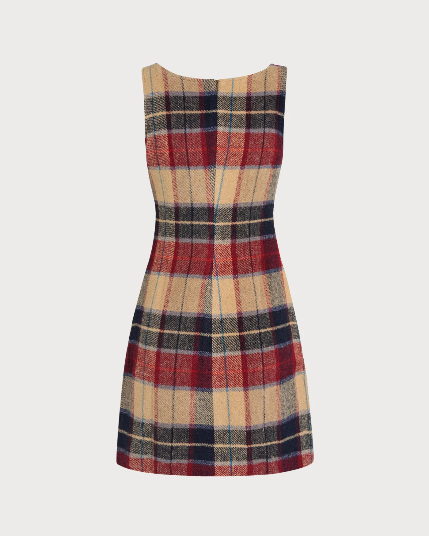 Red U Neck Plaid Mini Dress - Image 8
