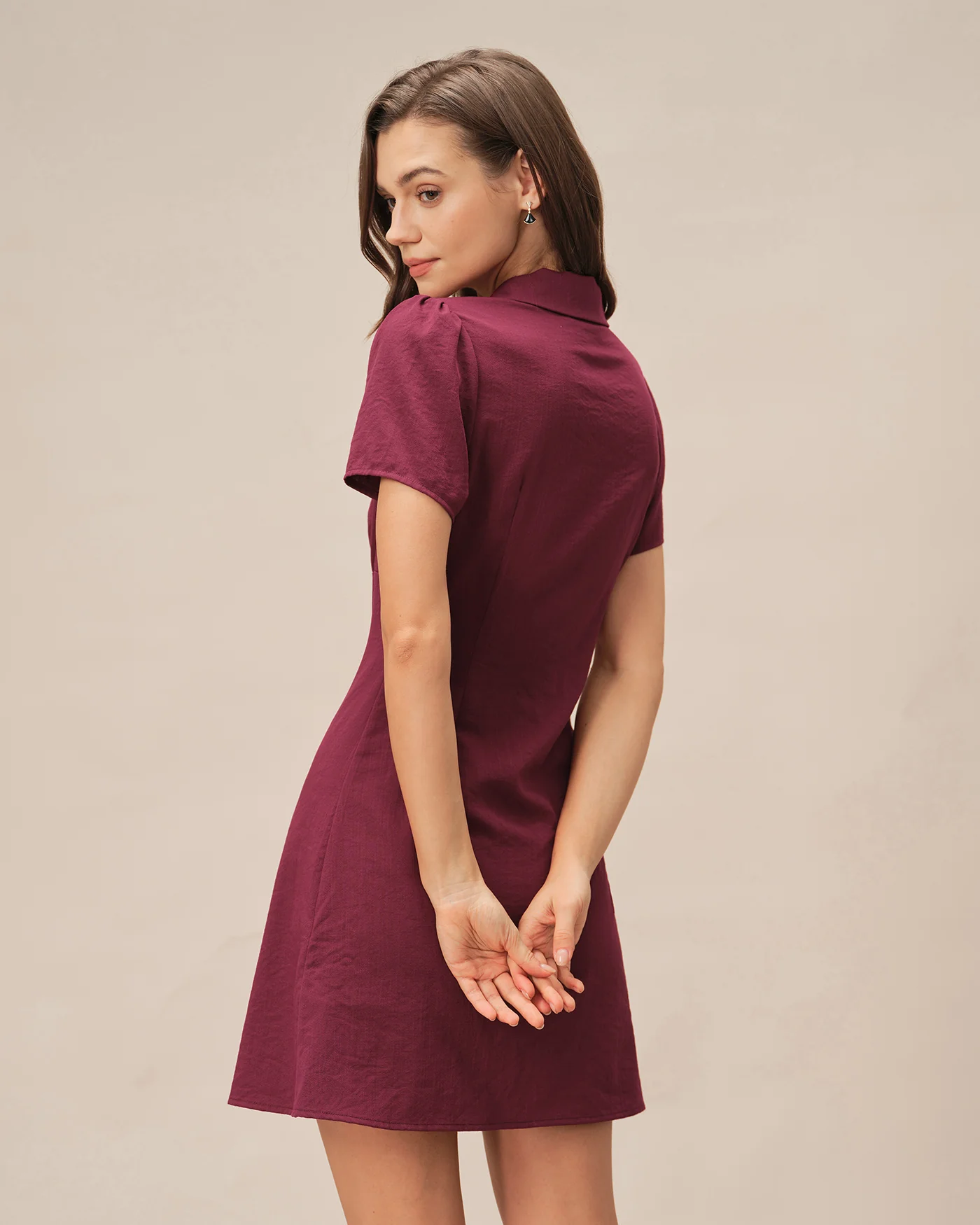 Red V Neck Button Mini Dress - Image 4