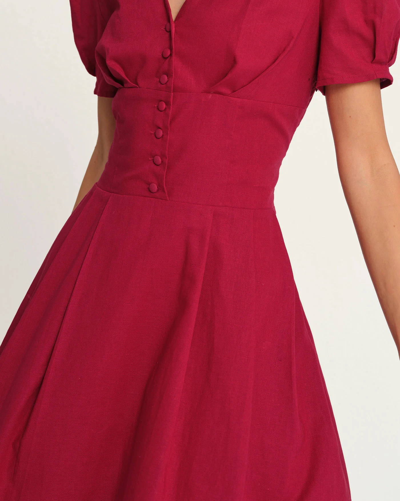 Red V Neck Midi Dress - Image 4