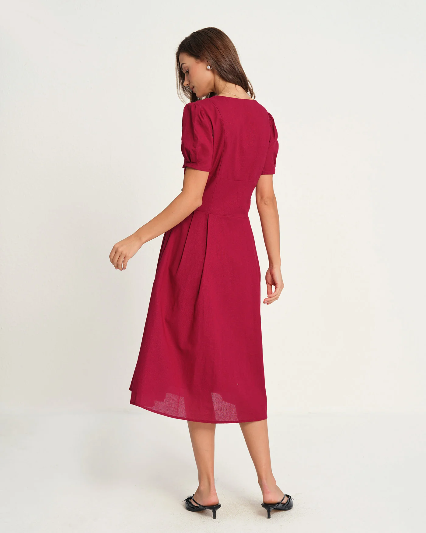 Red V Neck Midi Dress - Image 6