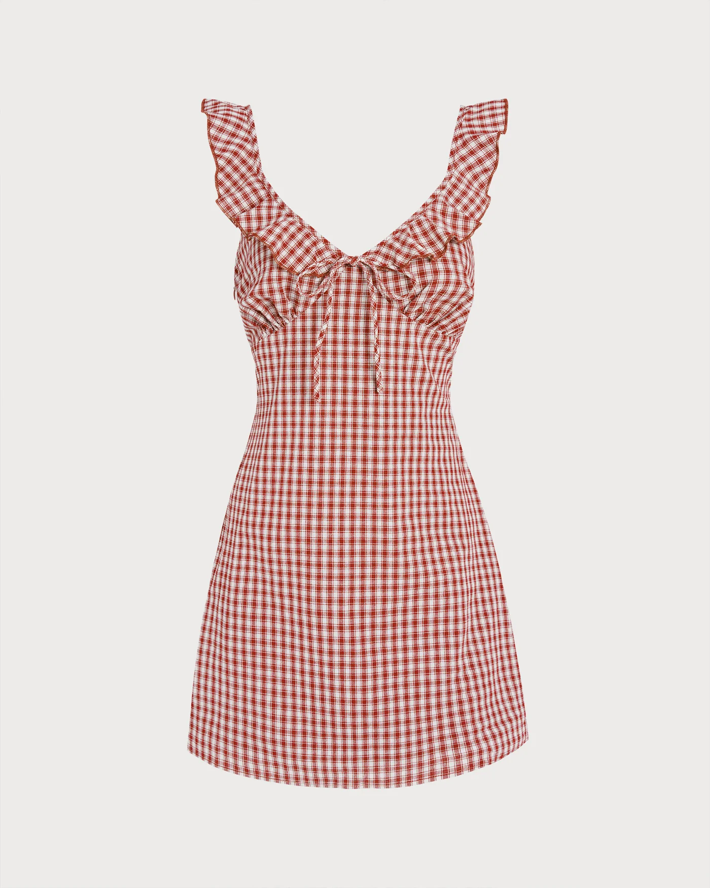 Red V Neck Plaid Slip Mini Dress - Image 7