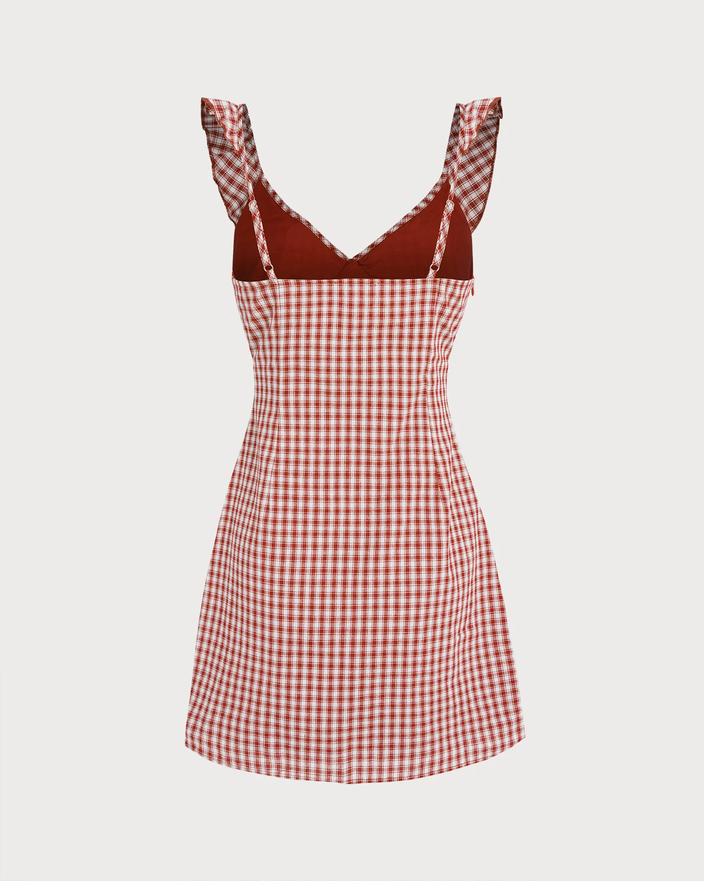Red V Neck Plaid Slip Mini Dress - Image 8