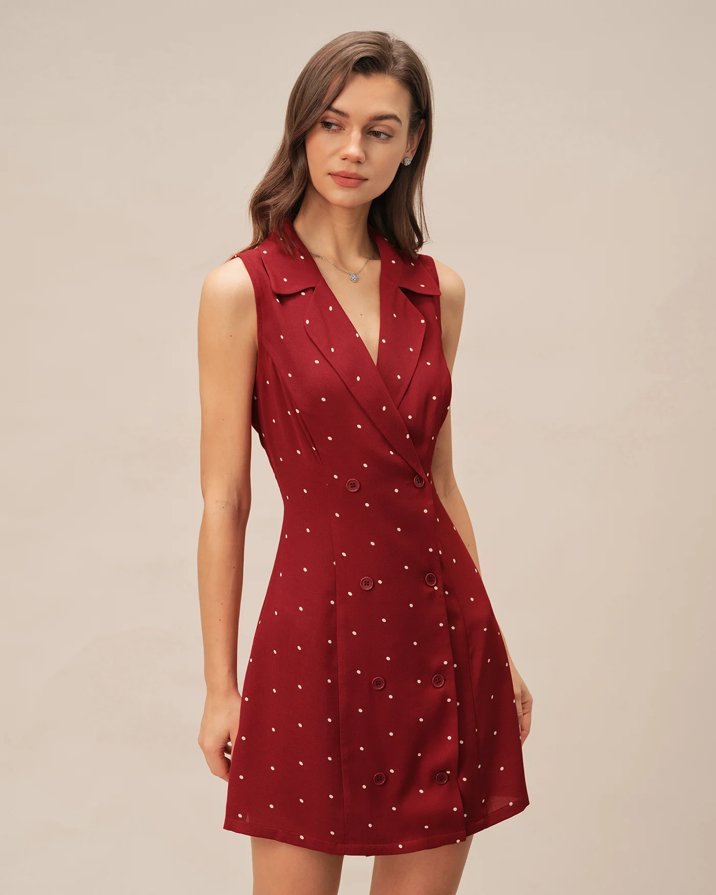 Red V Neck Polka Dot Mini Dress - Image 2