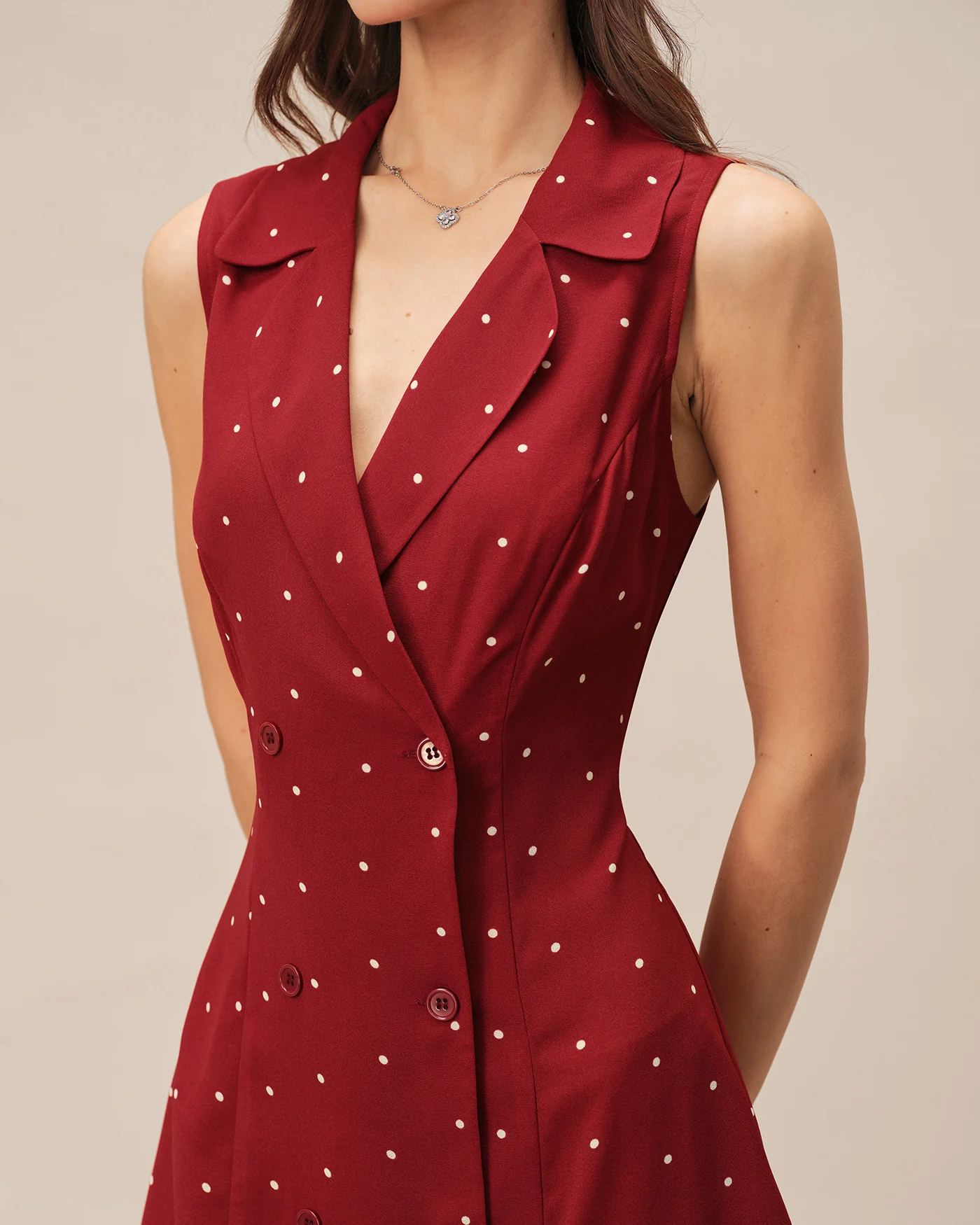 Red V Neck Polka Dot Mini Dress - Image 3