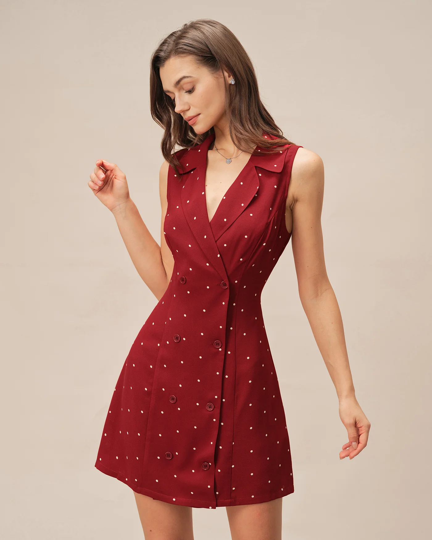 Red V Neck Polka Dot Mini Dress - Image 5