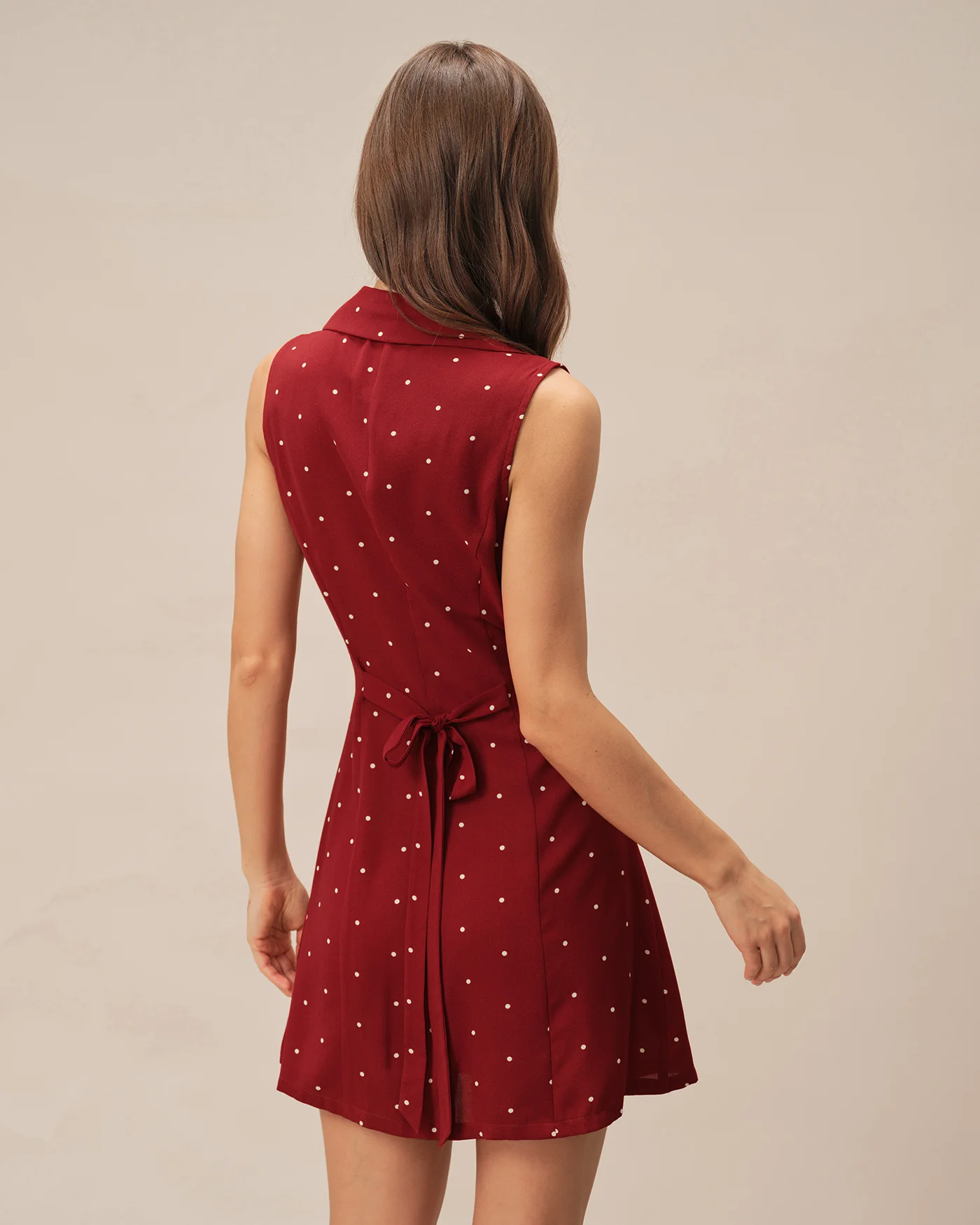 Red V Neck Polka Dot Mini Dress - Image 6