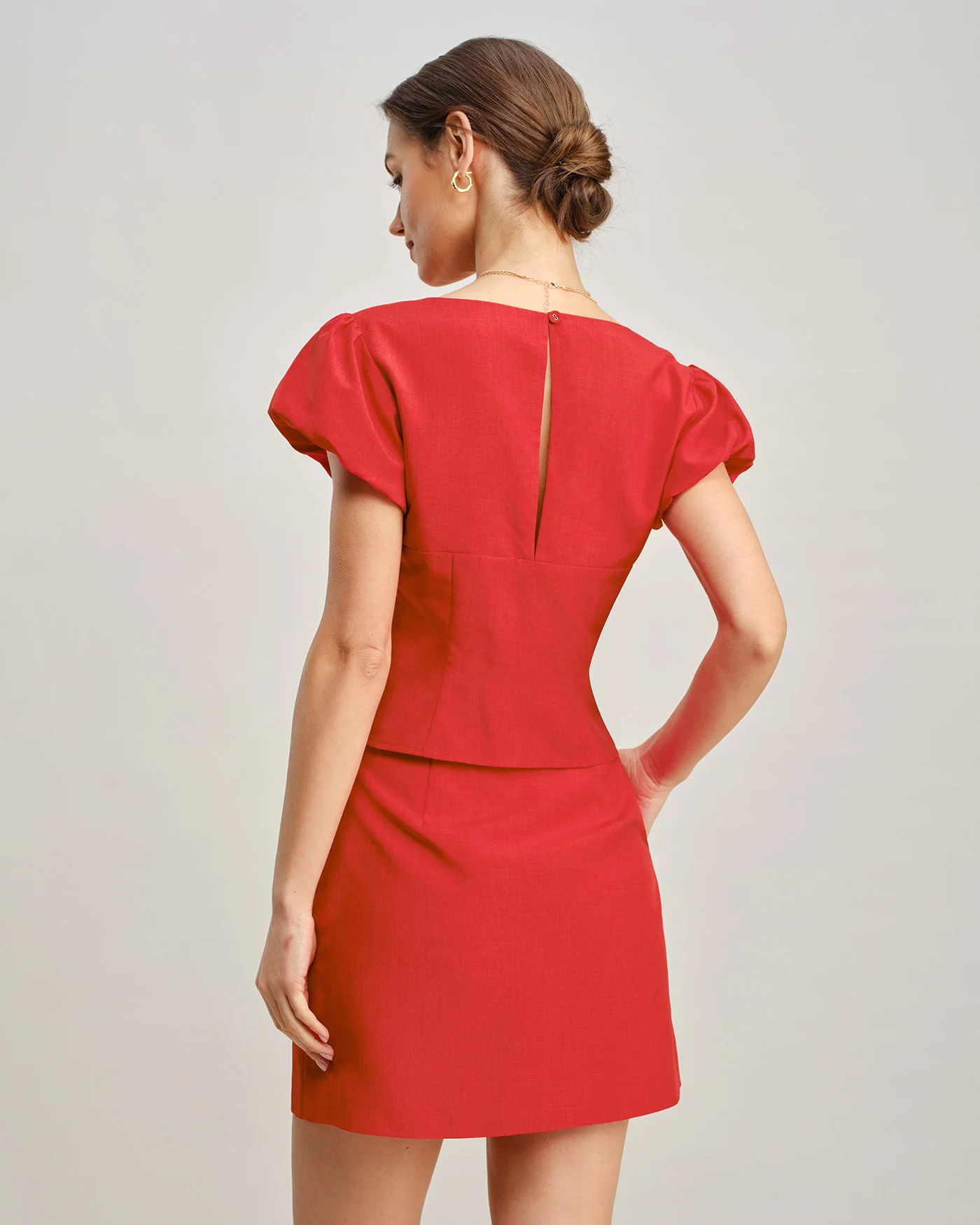 Red V Neck Tie Blouse - Image 4