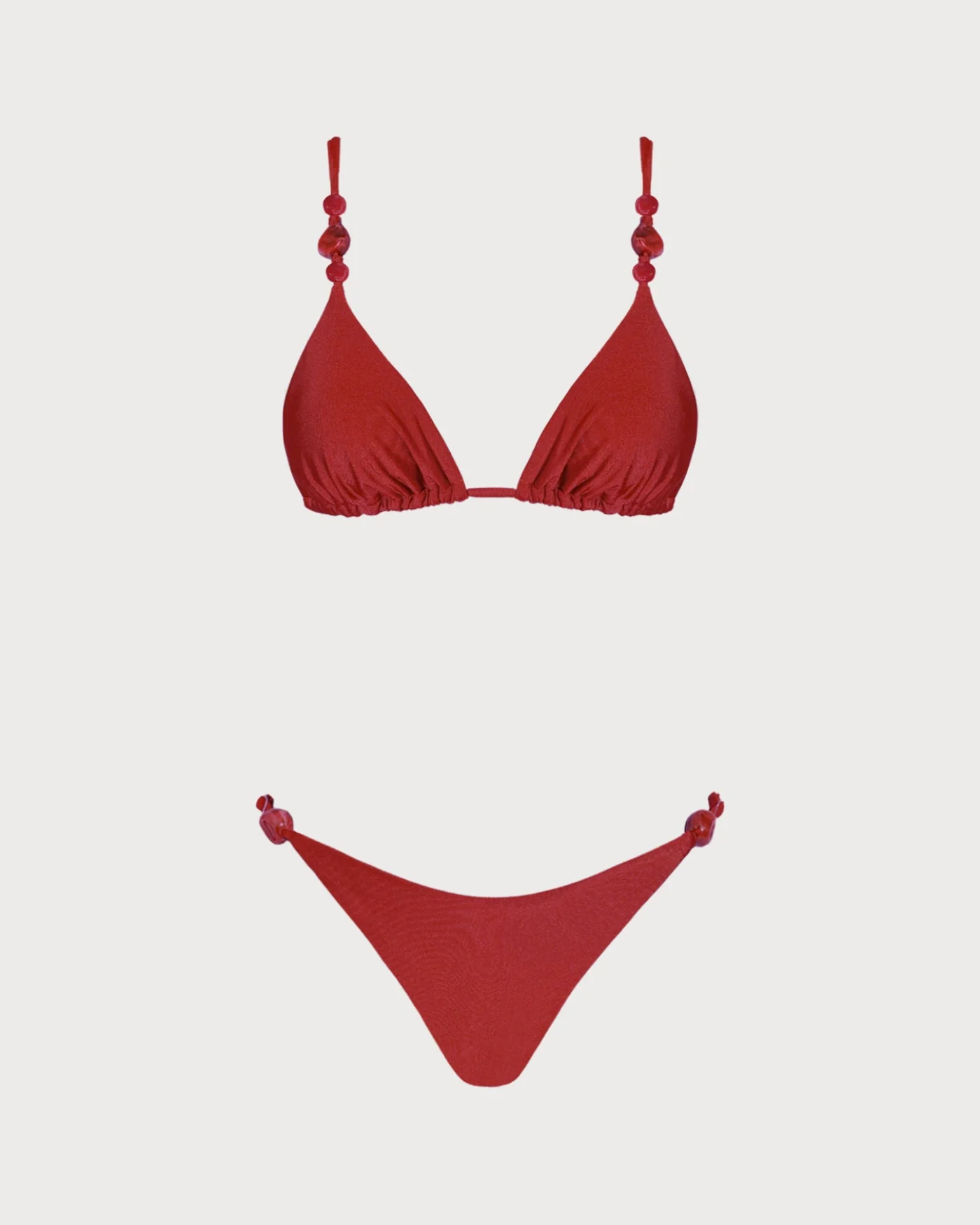 Red V Neck Triangle Bikini Set - Image 2