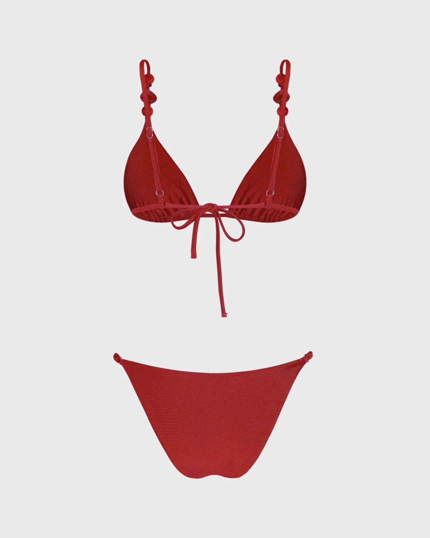 Red V Neck Triangle Bikini Set - Image 3