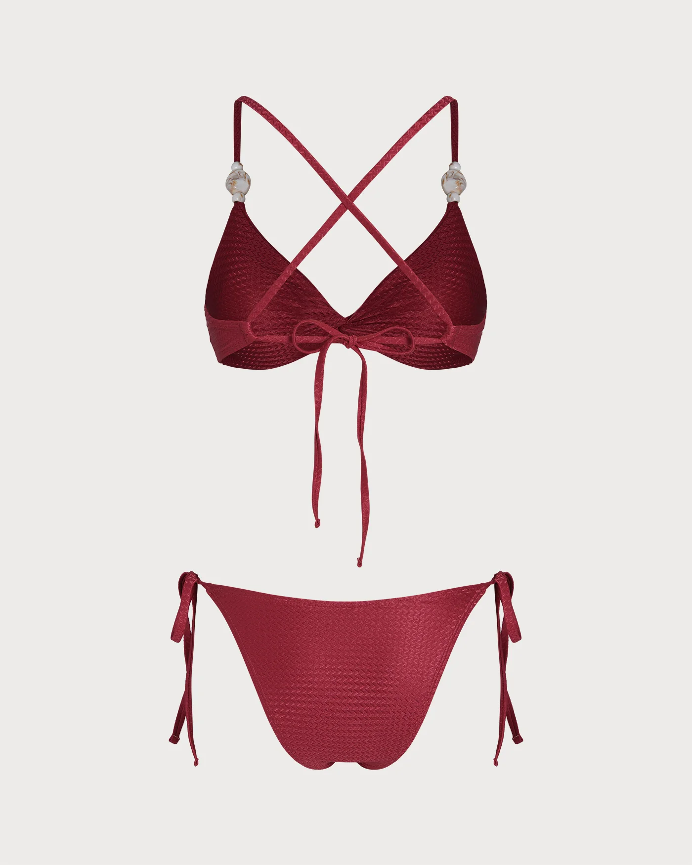 Red V Neck Triangle Drawstring Bikini Set - Image 3