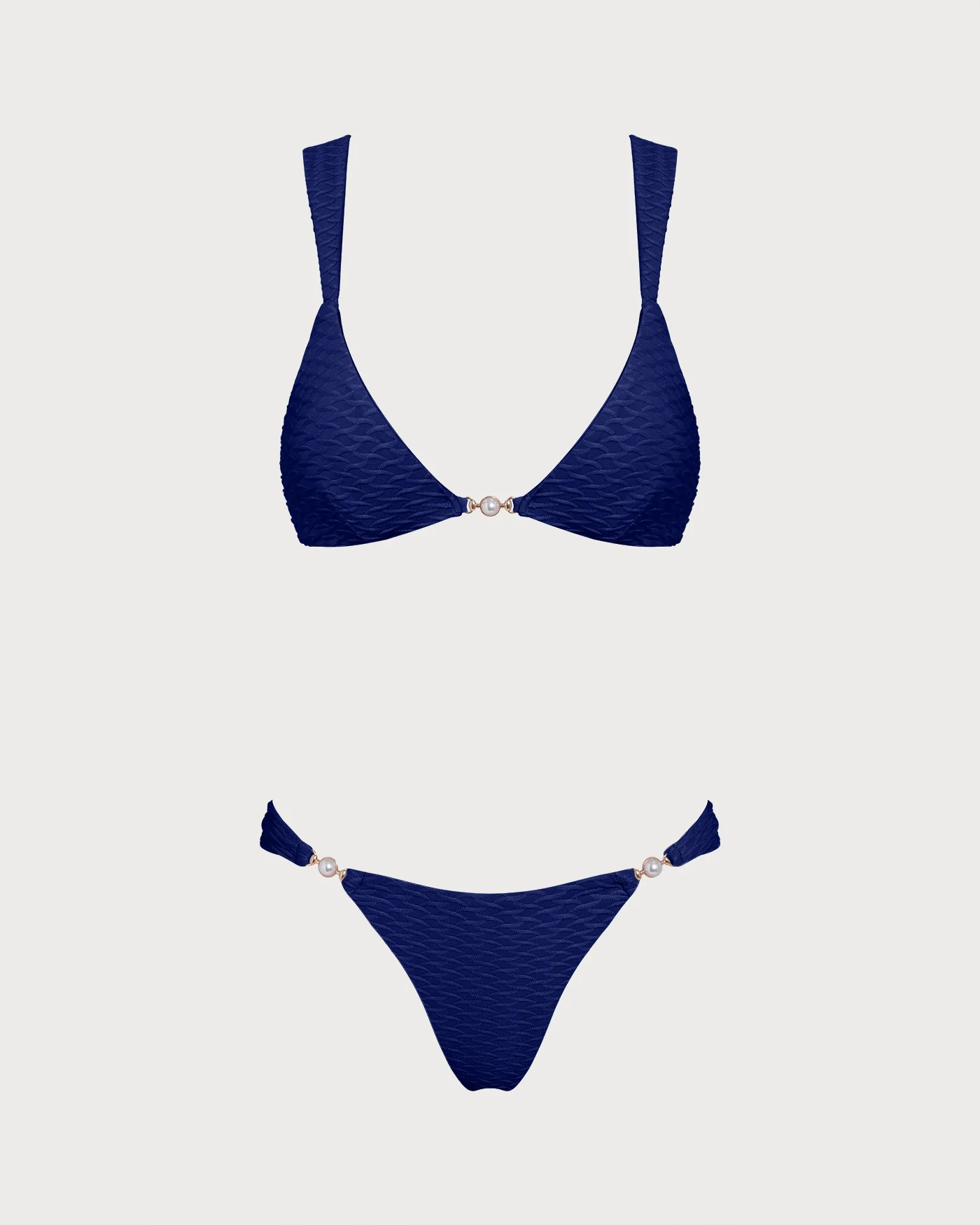 Royal Blue Textured Triangle Bikini Set - Image 2