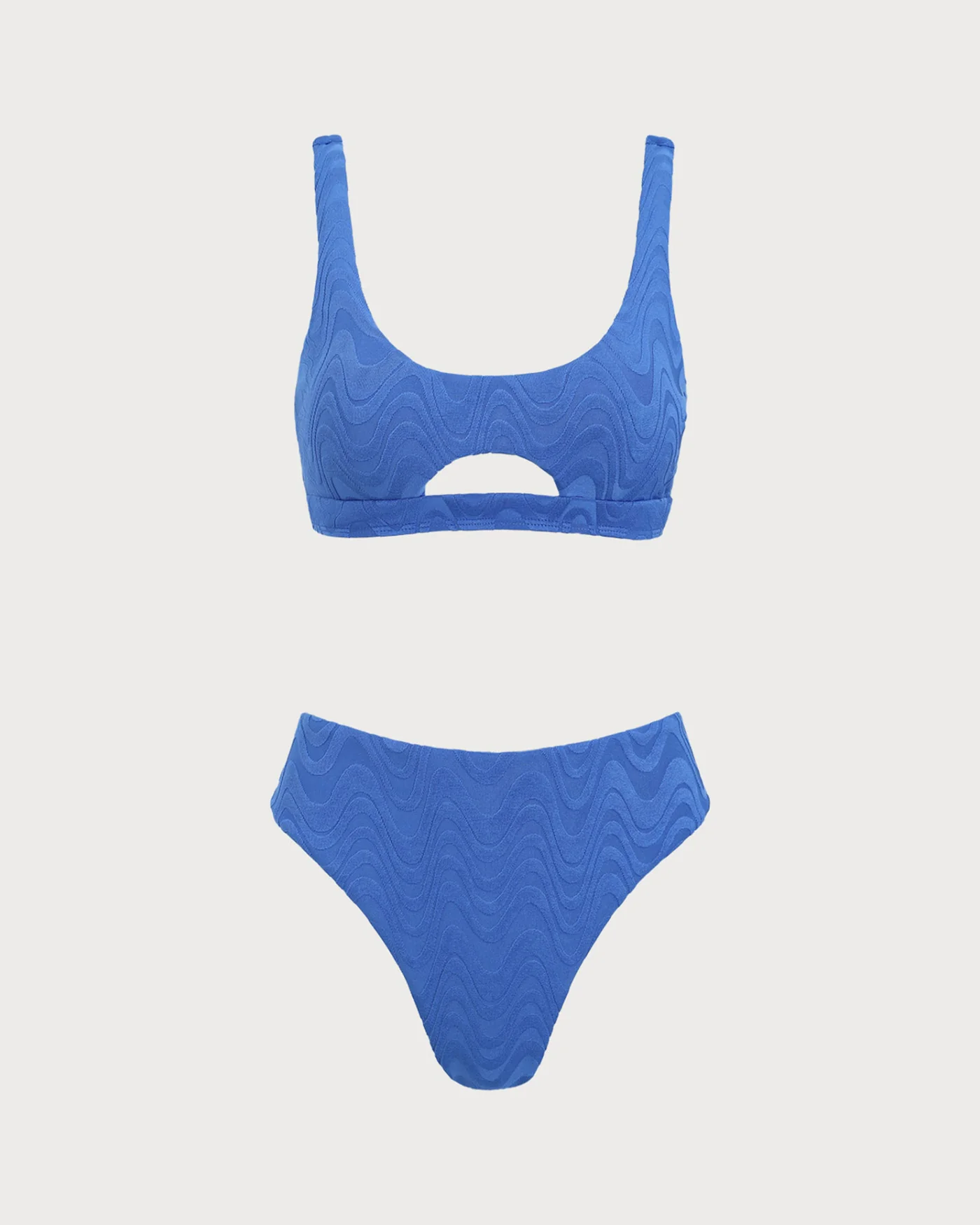 Royal Blue U Neck Textured Bikini Set - Image 2