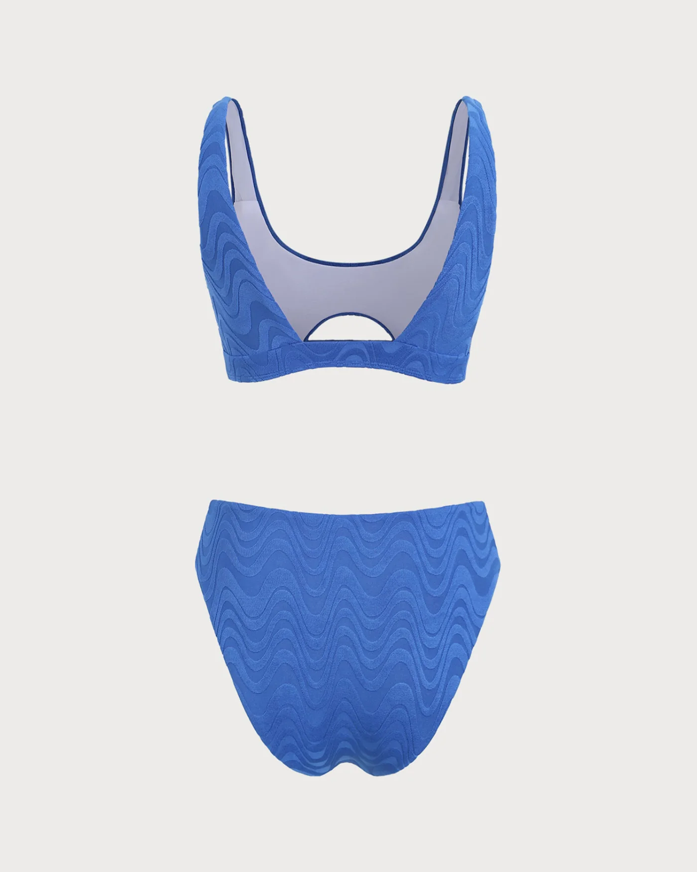 Royal Blue U Neck Textured Bikini Set - Image 3