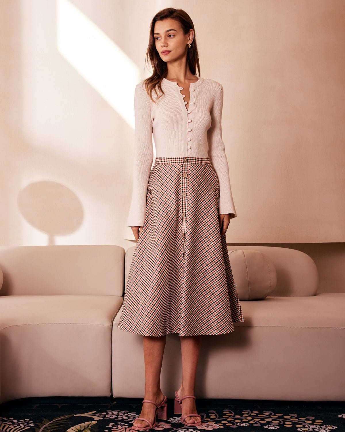 The Apricot Round Neck Button Up Knit Top - Image 3