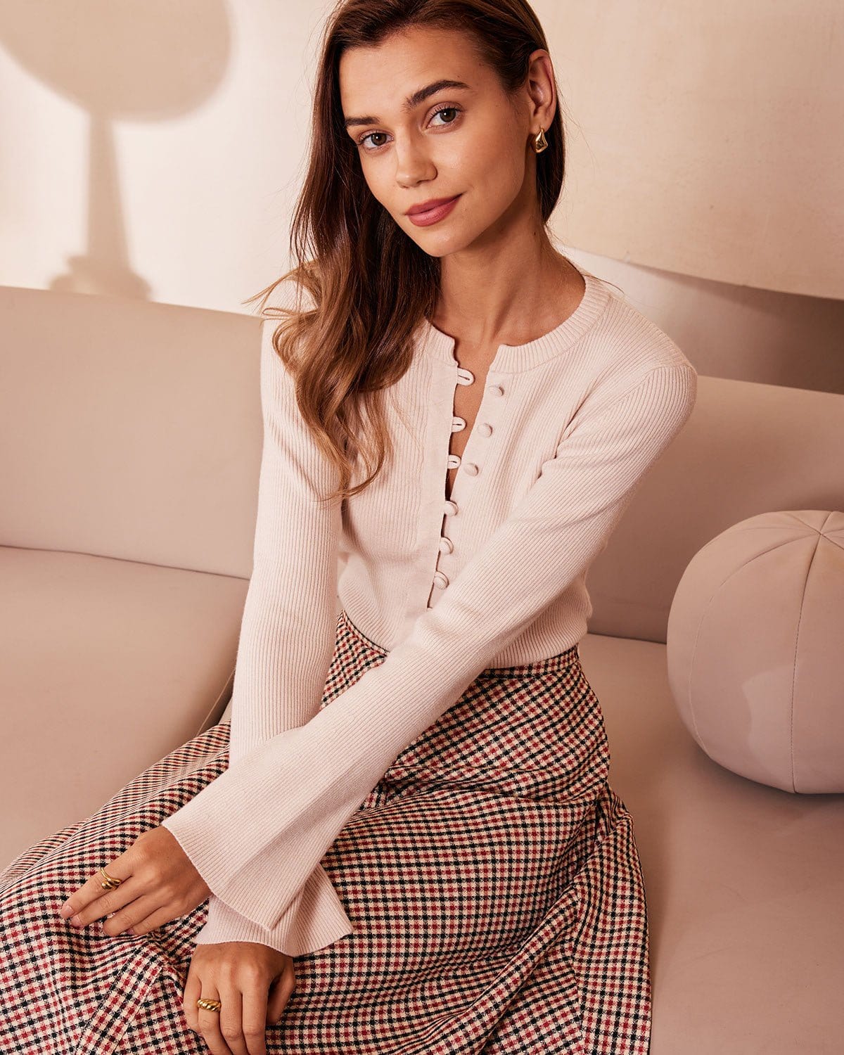 The Apricot Round Neck Button Up Knit Top - Image 5
