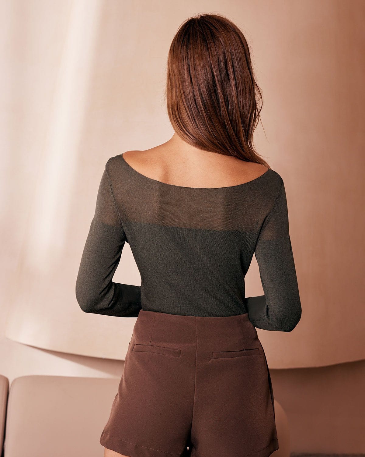 The Army Green Boat Neck Sheer Knit Top - Image 4