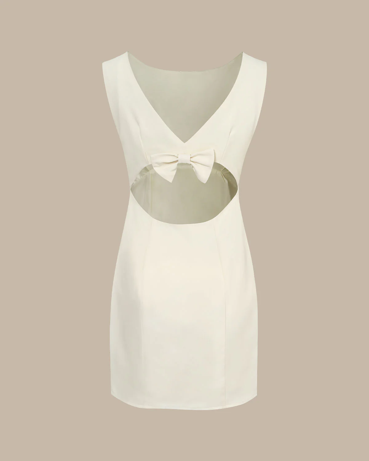 The Beige Boat Neck Back Bowknot Mini Dress - Image 7