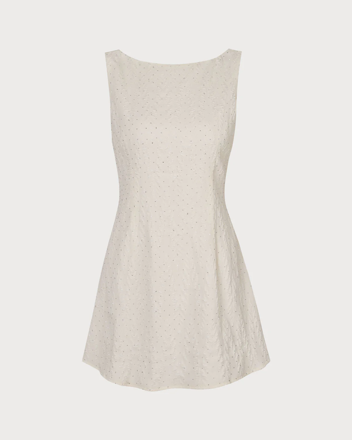 The Beige Boat Neck Textured Mini Dress - Image 6