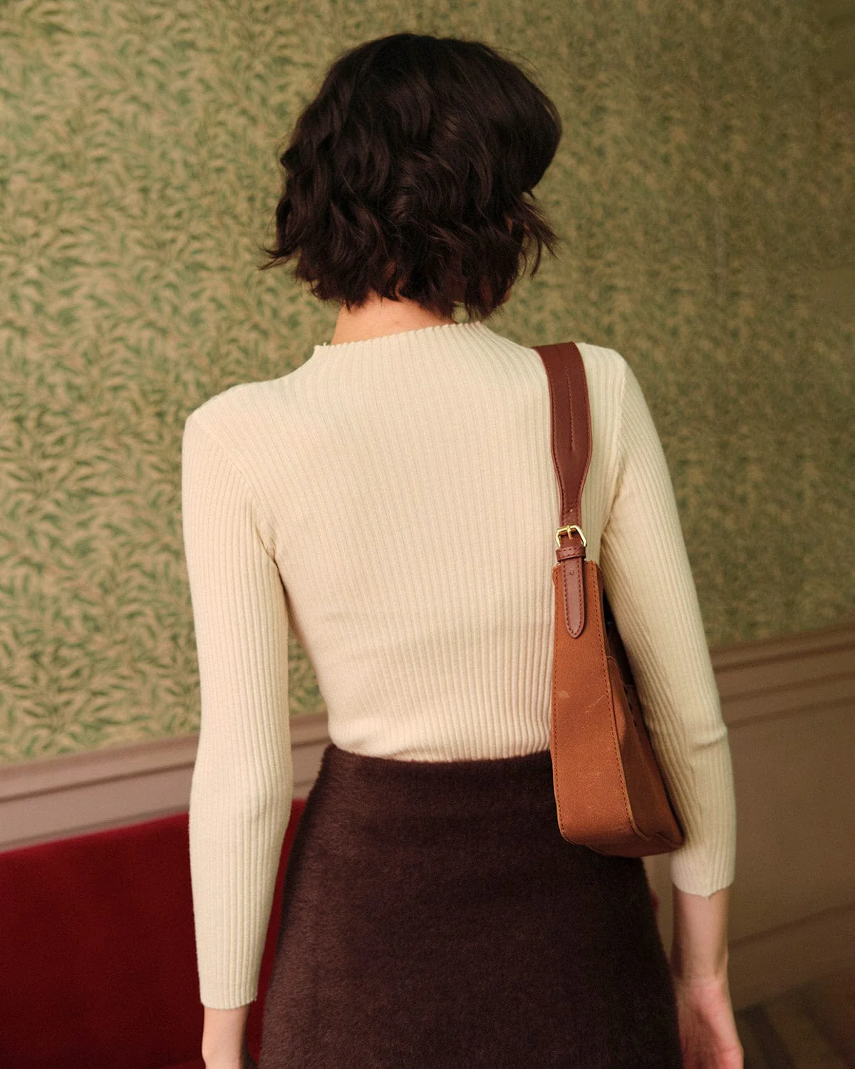The Beige Mock Neck Ribbed Knit Top - Image 3