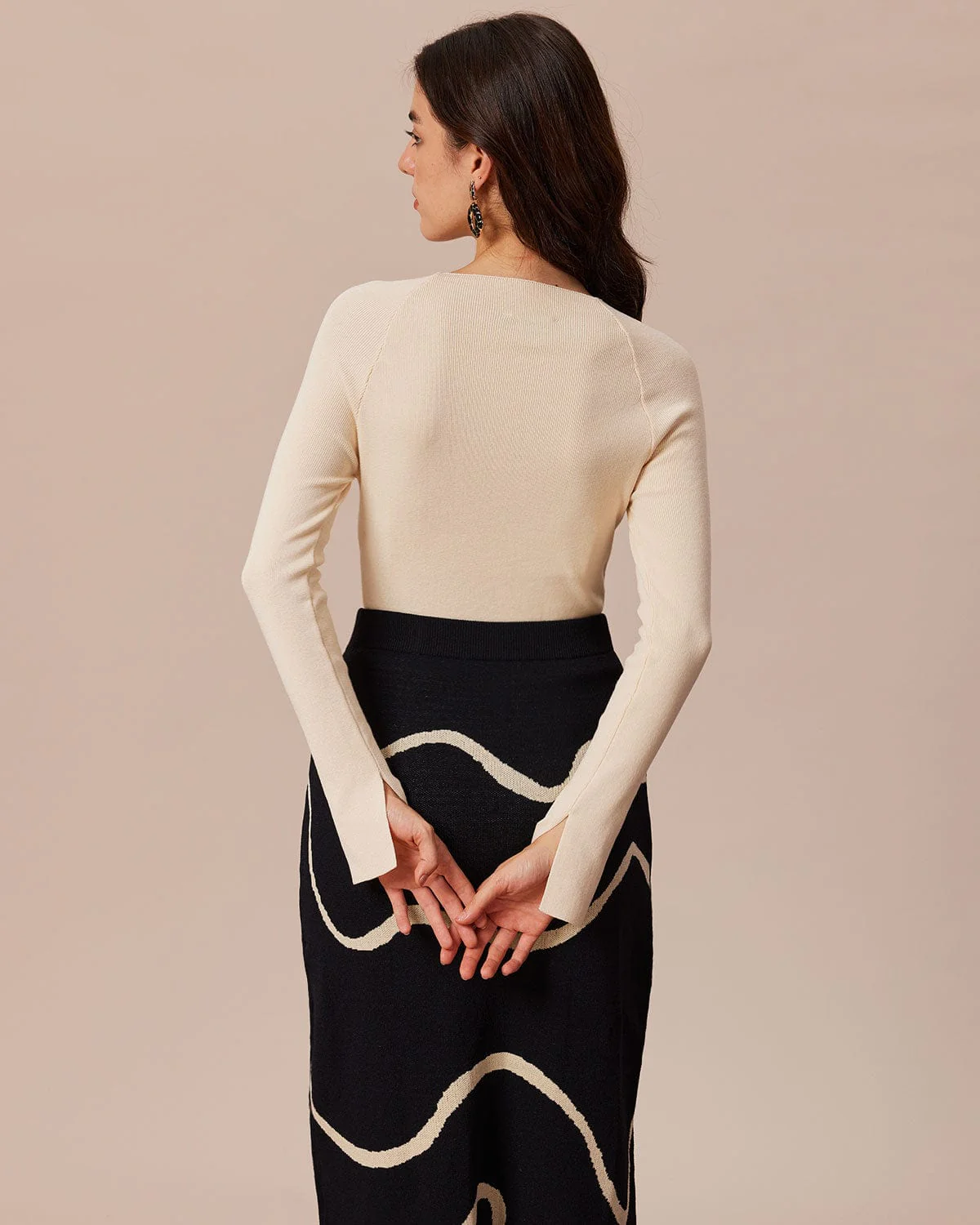 The Beige Ribbed Cut Out Bowknot Knit Top - Image 5