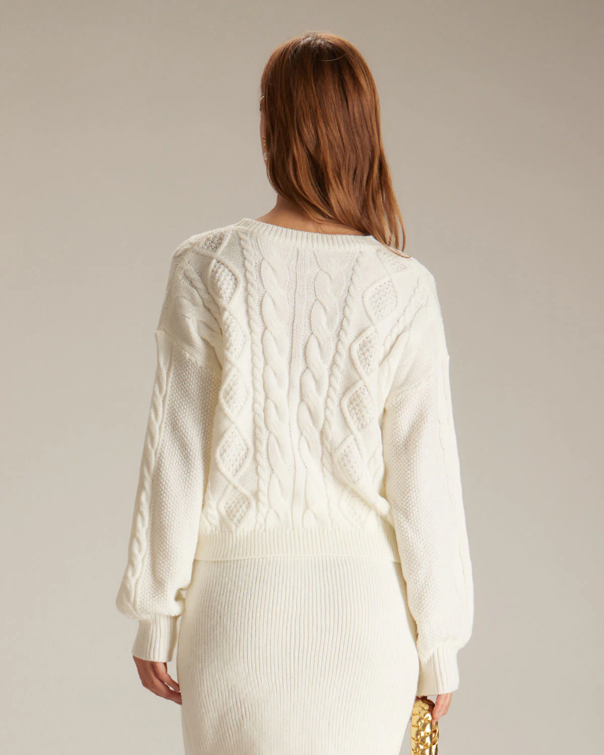 The Beige Round Neck Ribbed Cable Sweater - Image 4