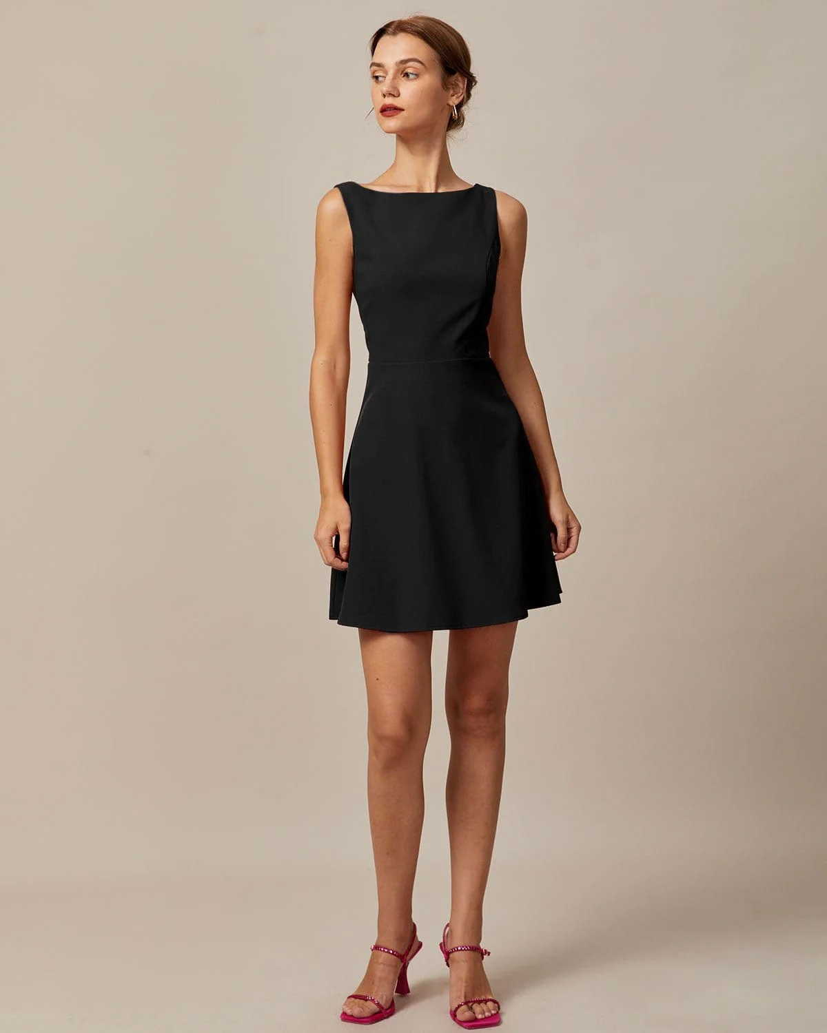The Black Boat Neck High Waisted Mini Dress - Image 4