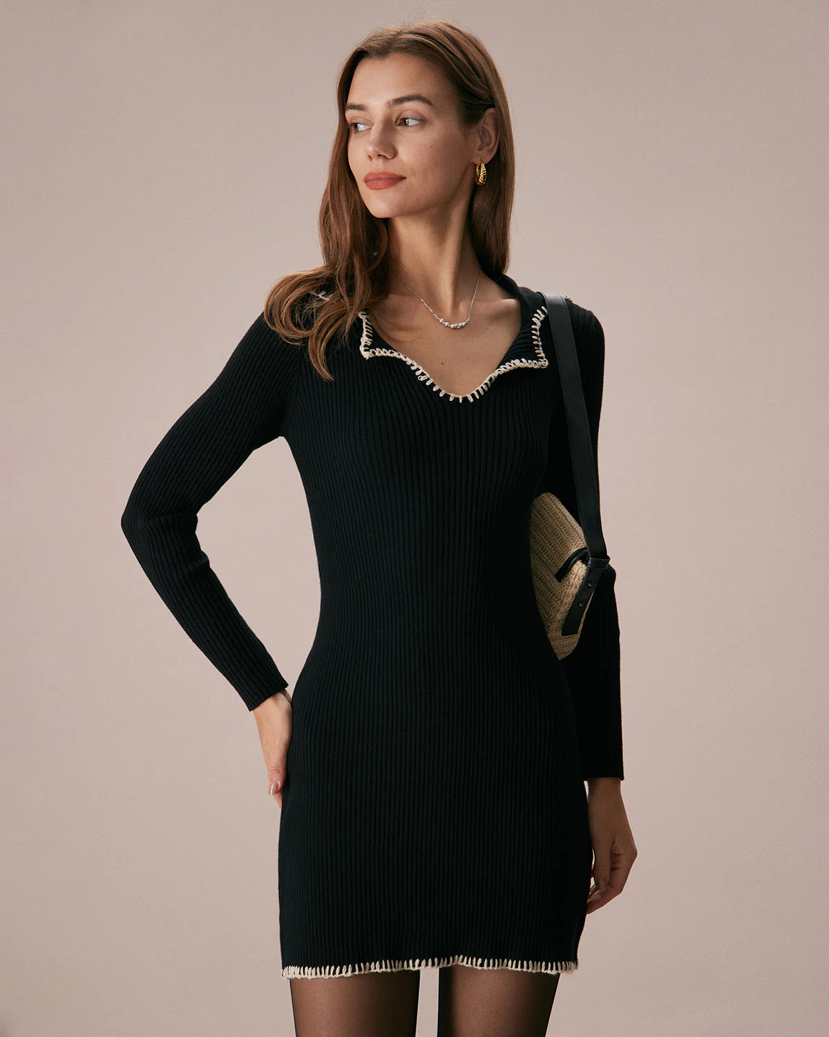 The Black Contrast Stitch Sweater Mini Dress - Image 4