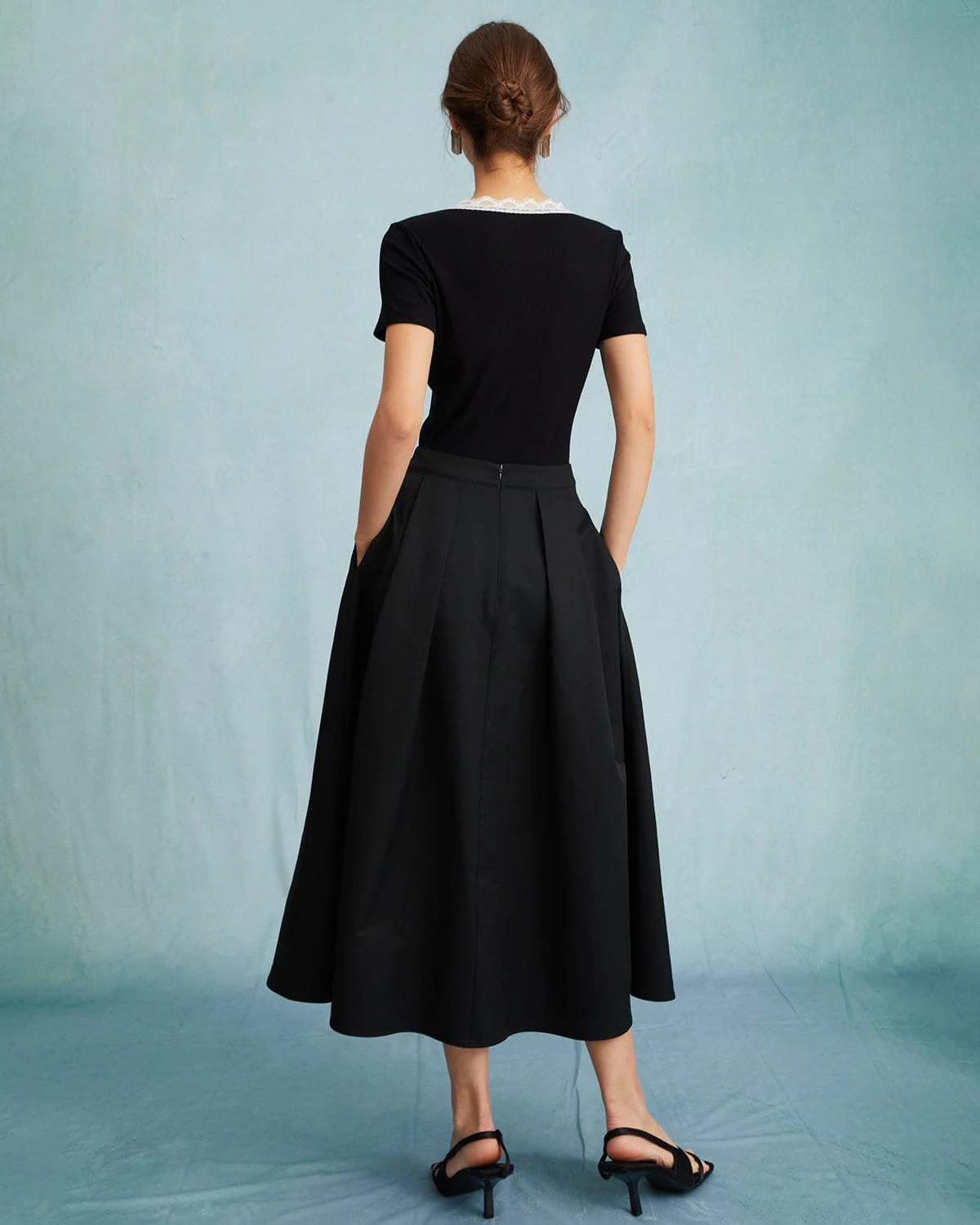 The Black High Waisted Pleated Midi Skirt - Image 4