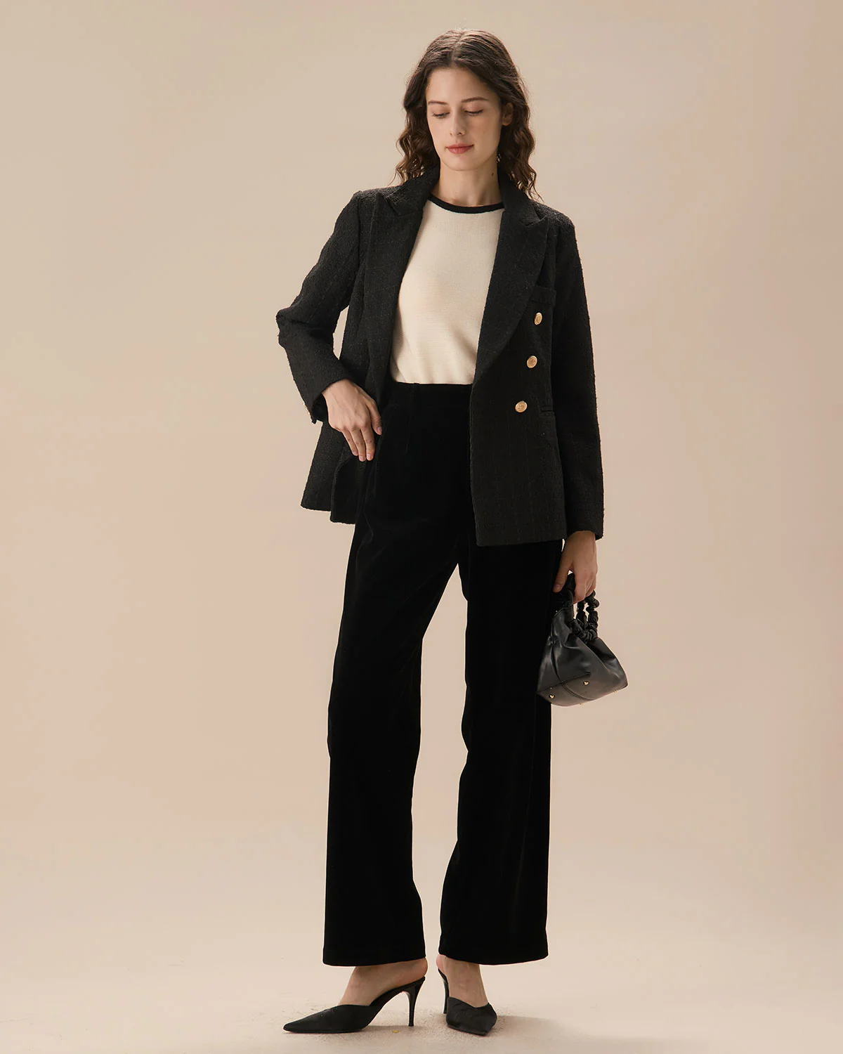 Black High Waisted Pleated Wide Leg Pants - Image 10