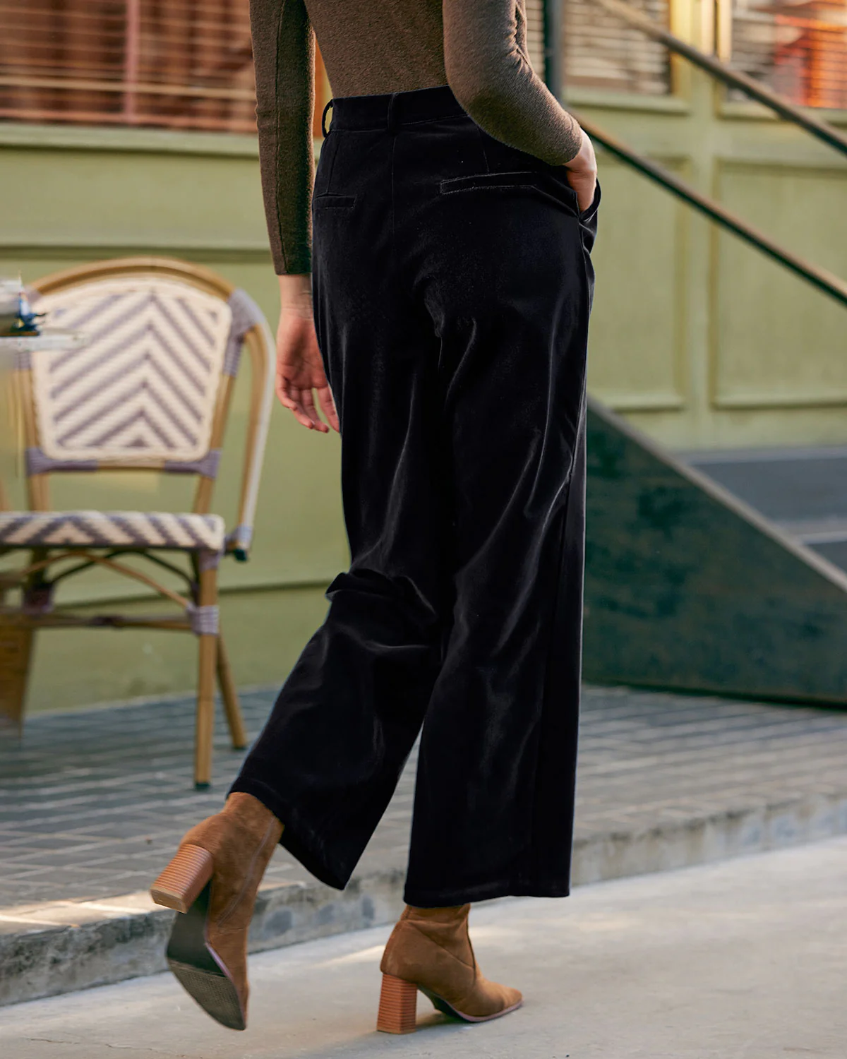 Black High Waisted Pleated Wide Leg Pants - Image 2