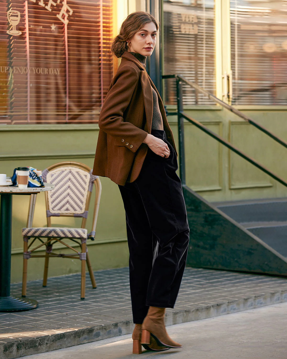Black High Waisted Pleated Wide Leg Pants - Image 4