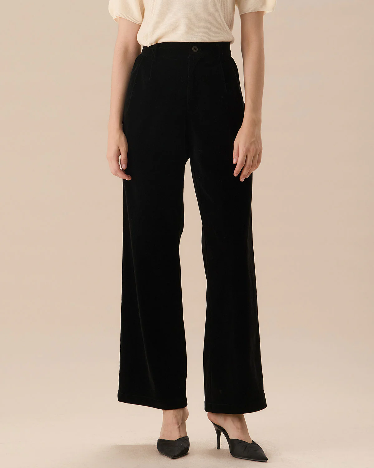 Black High Waisted Pleated Wide Leg Pants - Image 6