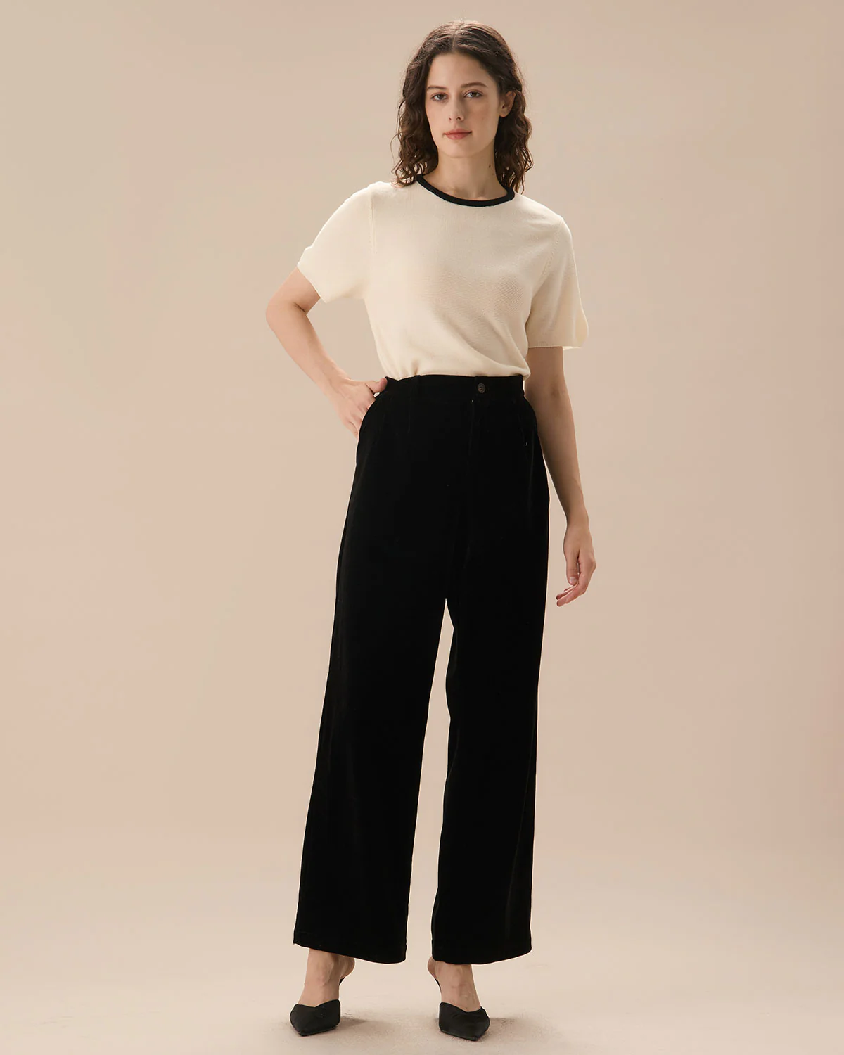 Black High Waisted Pleated Wide Leg Pants - Image 7