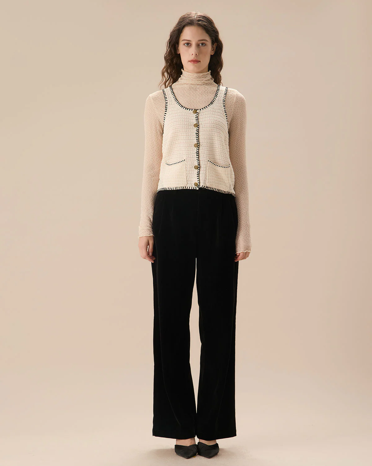 Black High Waisted Pleated Wide Leg Pants - Image 9