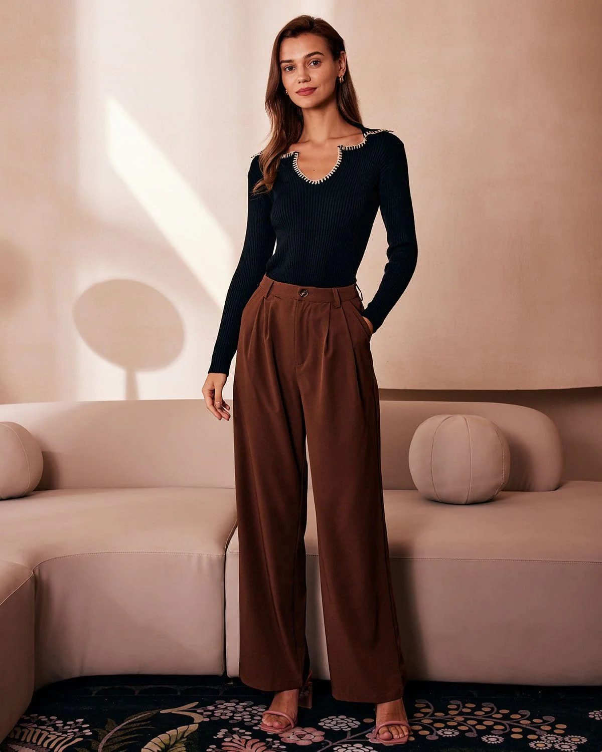 The Black Lapel Seam Colorblock Knit Top - Image 2