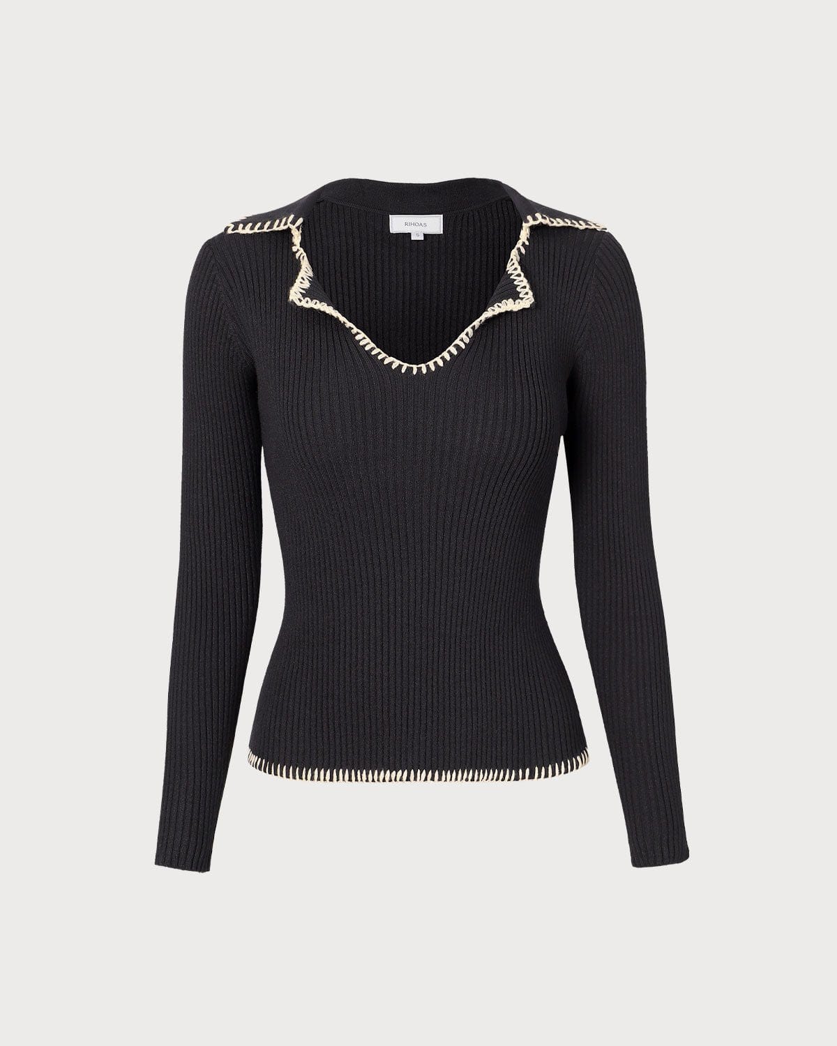 The Black Lapel Seam Colorblock Knit Top - Image 6