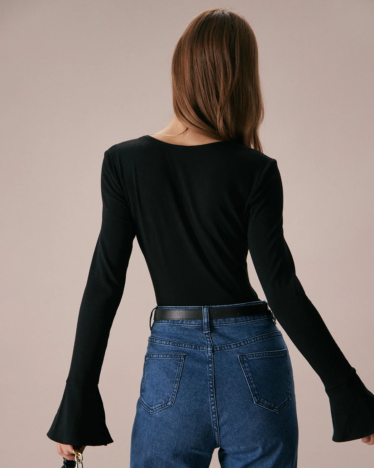 The Black Square Neck Slit Flare Sleeve Tee - Image 6