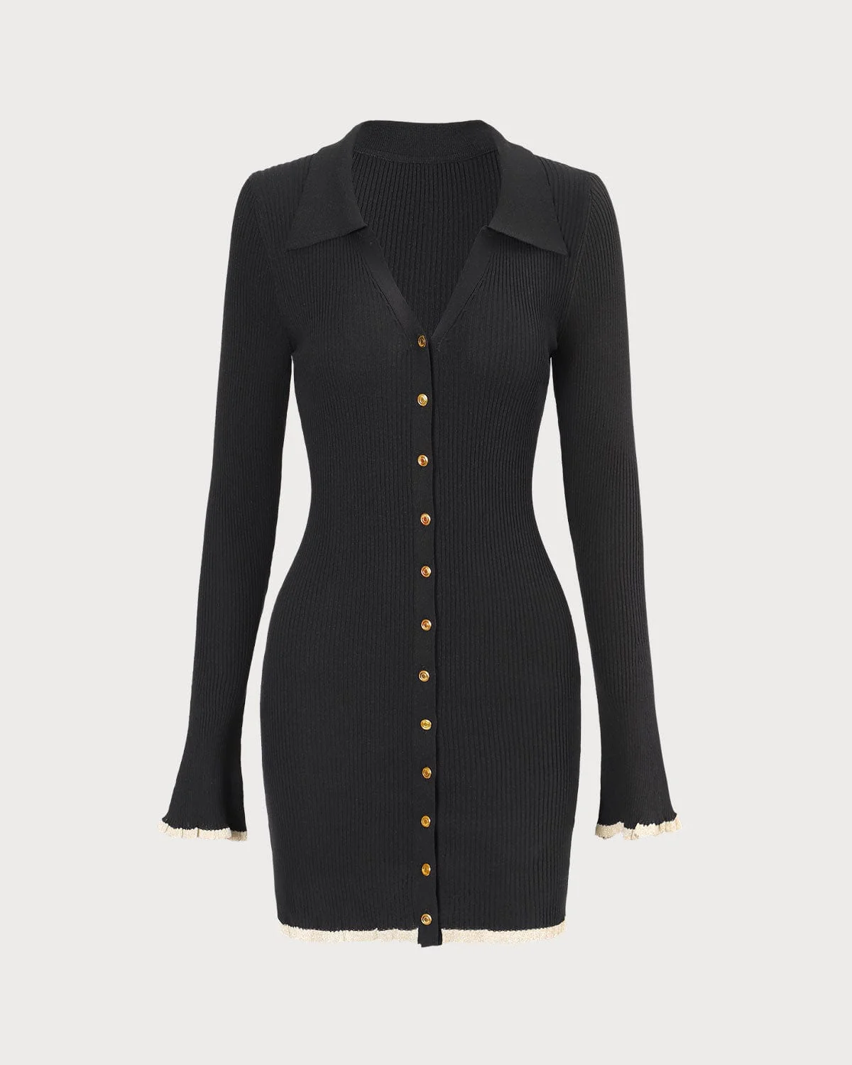 The Black V Neck Contrast Trim Knit Mini Dress - Image 6